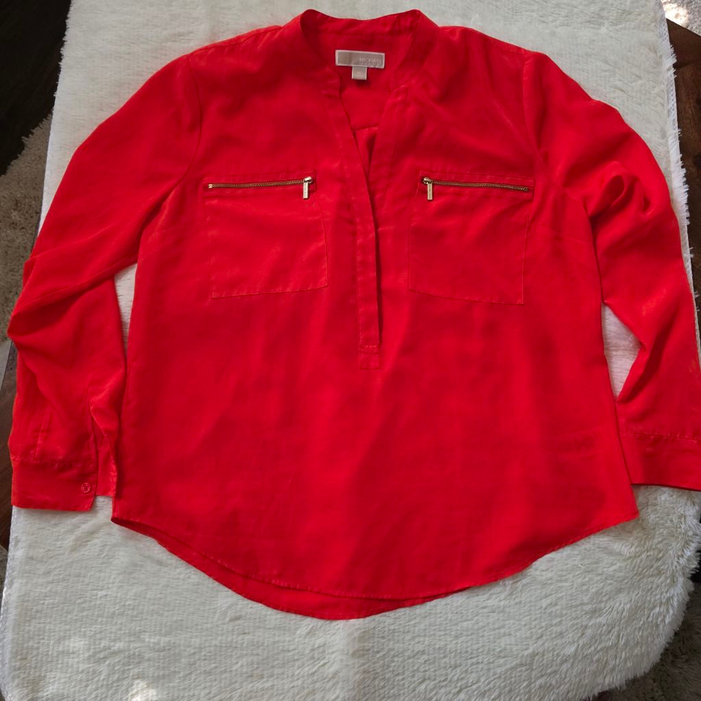 Women's‎ Michael Kors Blouse Orange Gold Zip Pockets Size XL